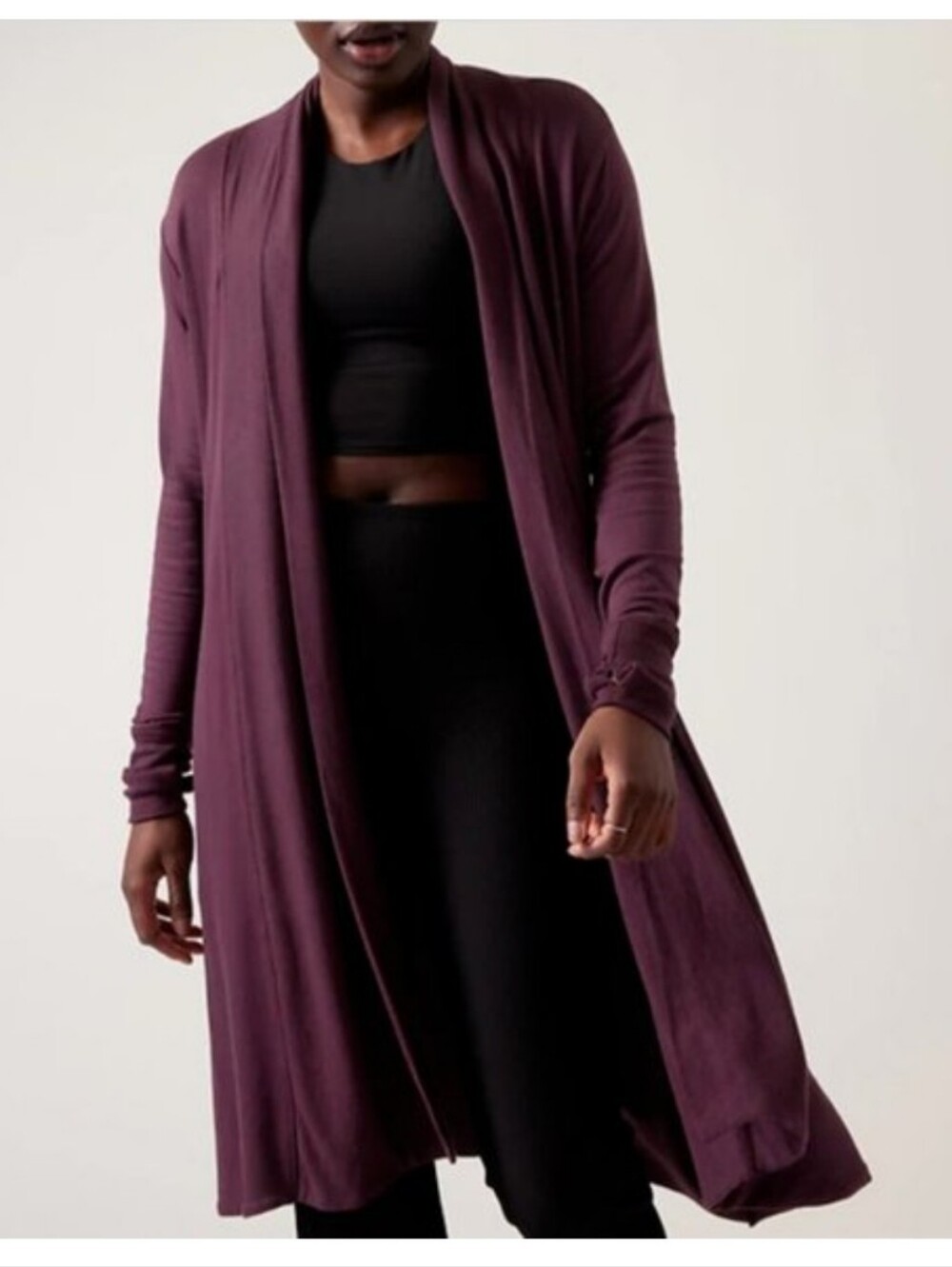 Athleta Plum Spiced Cabernet Nirvana Pranayama Long Wrap Open-Front Cardigan MED